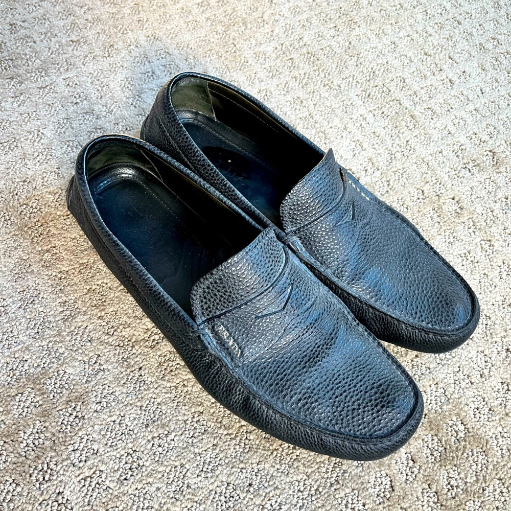 Prada black leather loafers